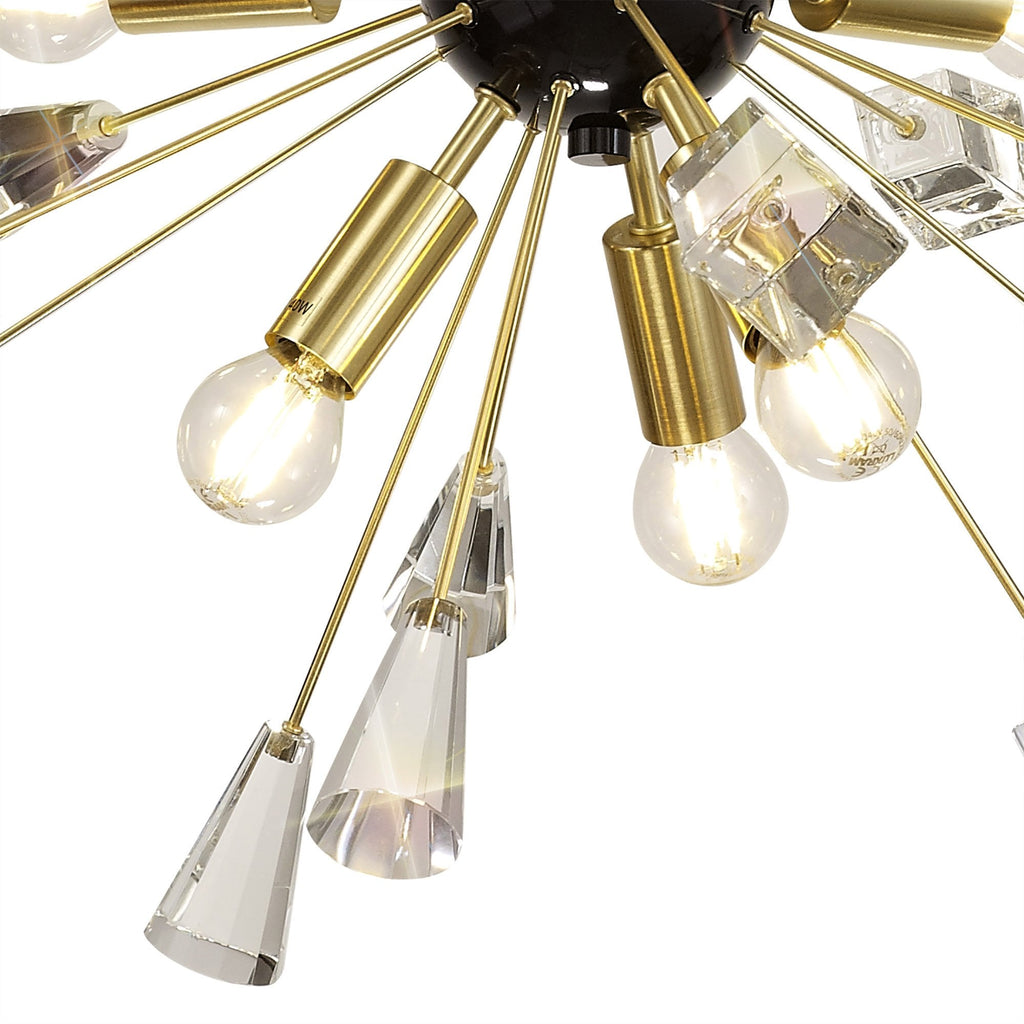 NL73939 Nellie Pendant Sputnik 9 Light Brushed Gold & Gloss Black/Crystal