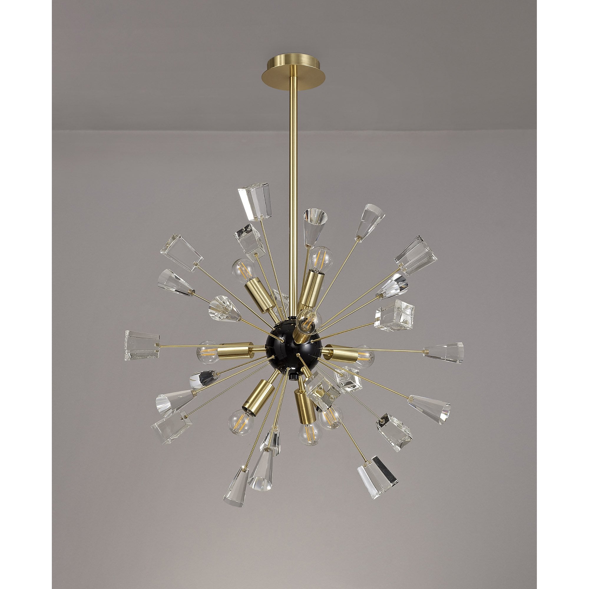 NL73939 Nellie Pendant Sputnik 9 Light Brushed Gold & Gloss Black/Crystal