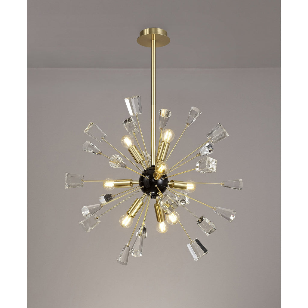 NL73939 Nellie Pendant Sputnik 9 Light Brushed Gold & Gloss Black/Crystal