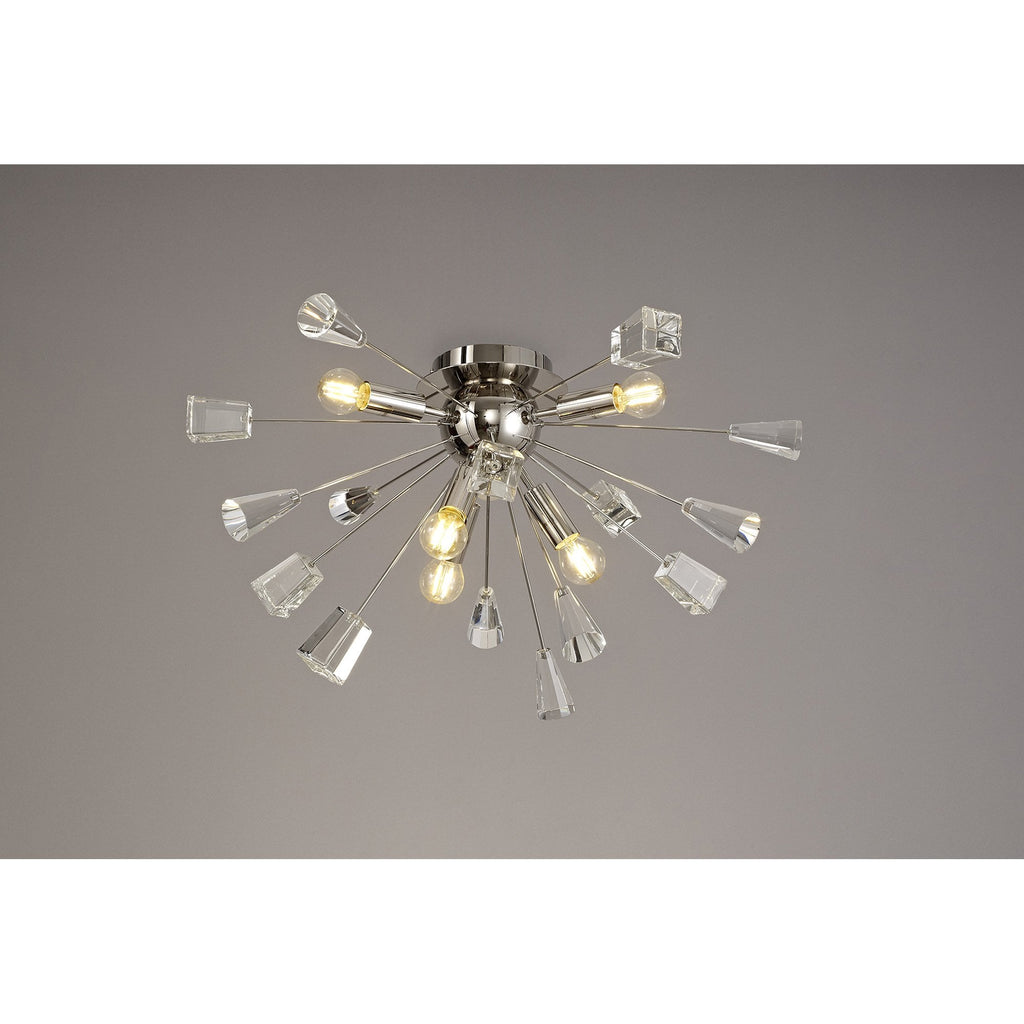 NL80619 Nellie Ceiling Sputnik 6 Light Polished Nickel/Crystal