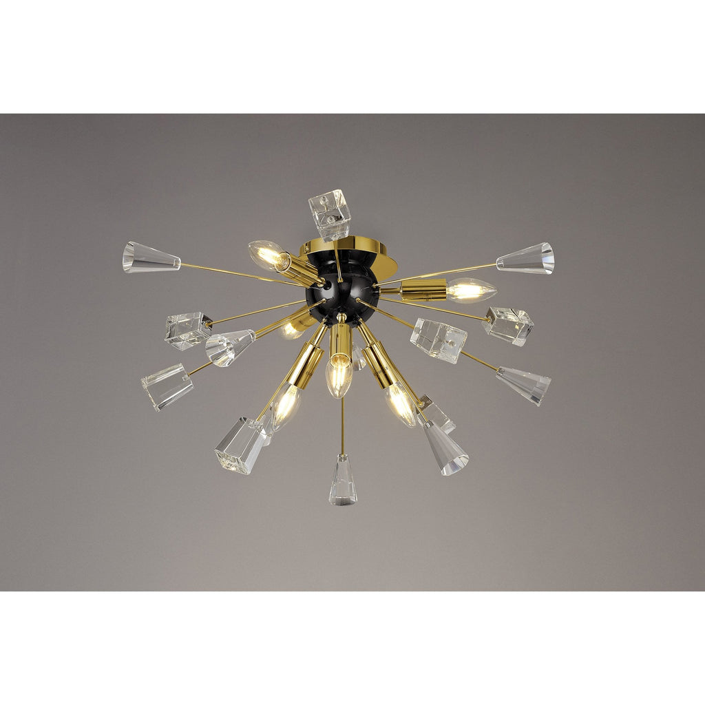 NL80629 Nellie Ceiling Sputnik 6 Light Brushed Gold & Gloss Black/Crystal