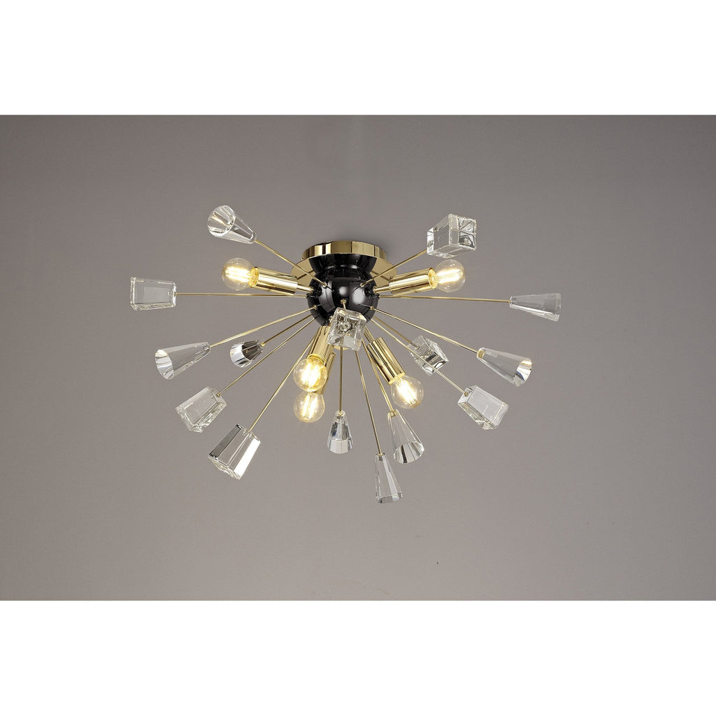 NL80629 Nellie Ceiling Sputnik 6 Light Brushed Gold & Gloss Black/Crystal