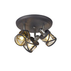 NL81129 Nivarna 3 Light Round Spot Light Matt Grey/Polished Chrome/Cognac