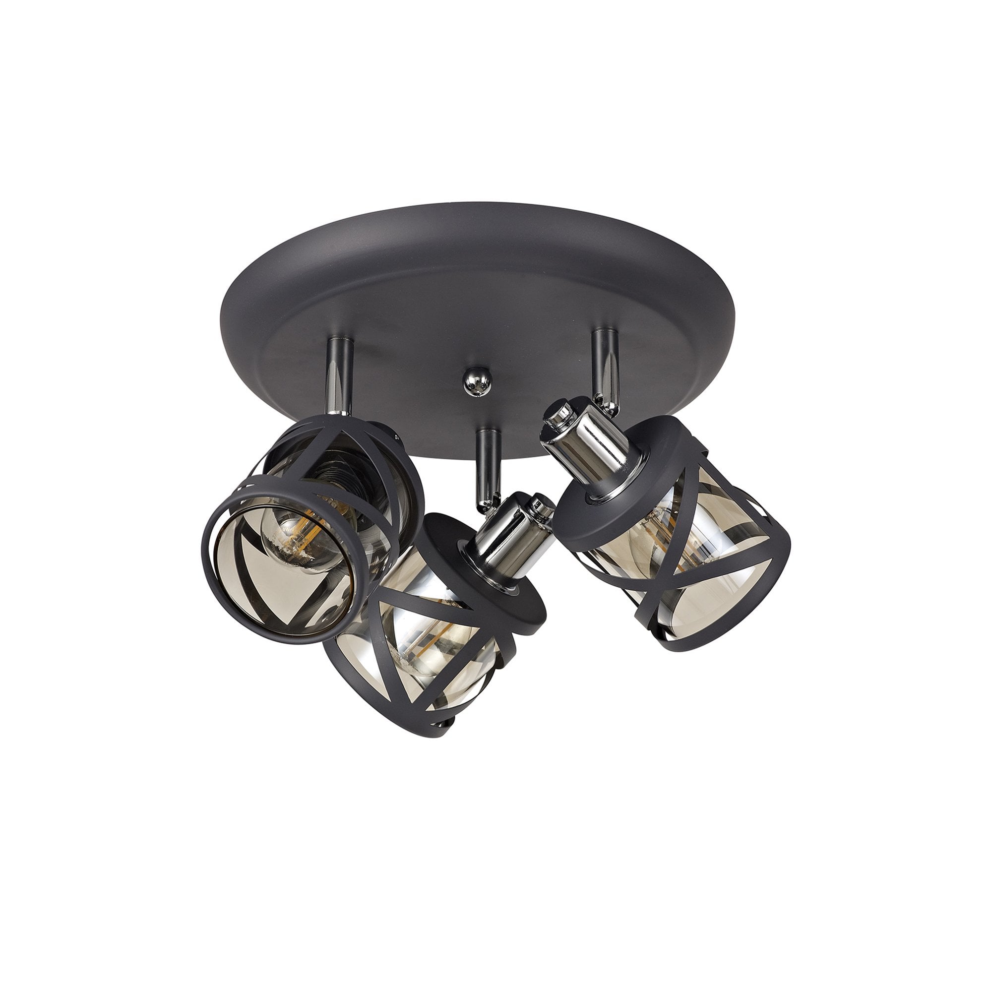 NL81129 Nivarna 3 Light Round Spot Light Matt Grey/Polished Chrome/Cognac