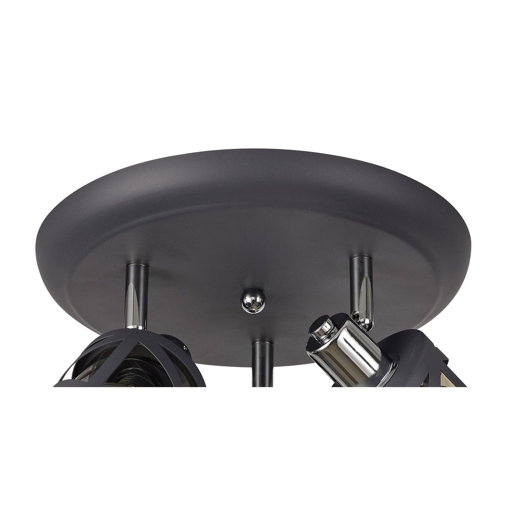 NL81129 Nivarna 3 Light Round Spot Light Matt Grey/Polished Chrome/Cognac