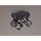 NL81129 Nivarna 3 Light Round Spot Light Matt Grey/Polished Chrome/Cognac