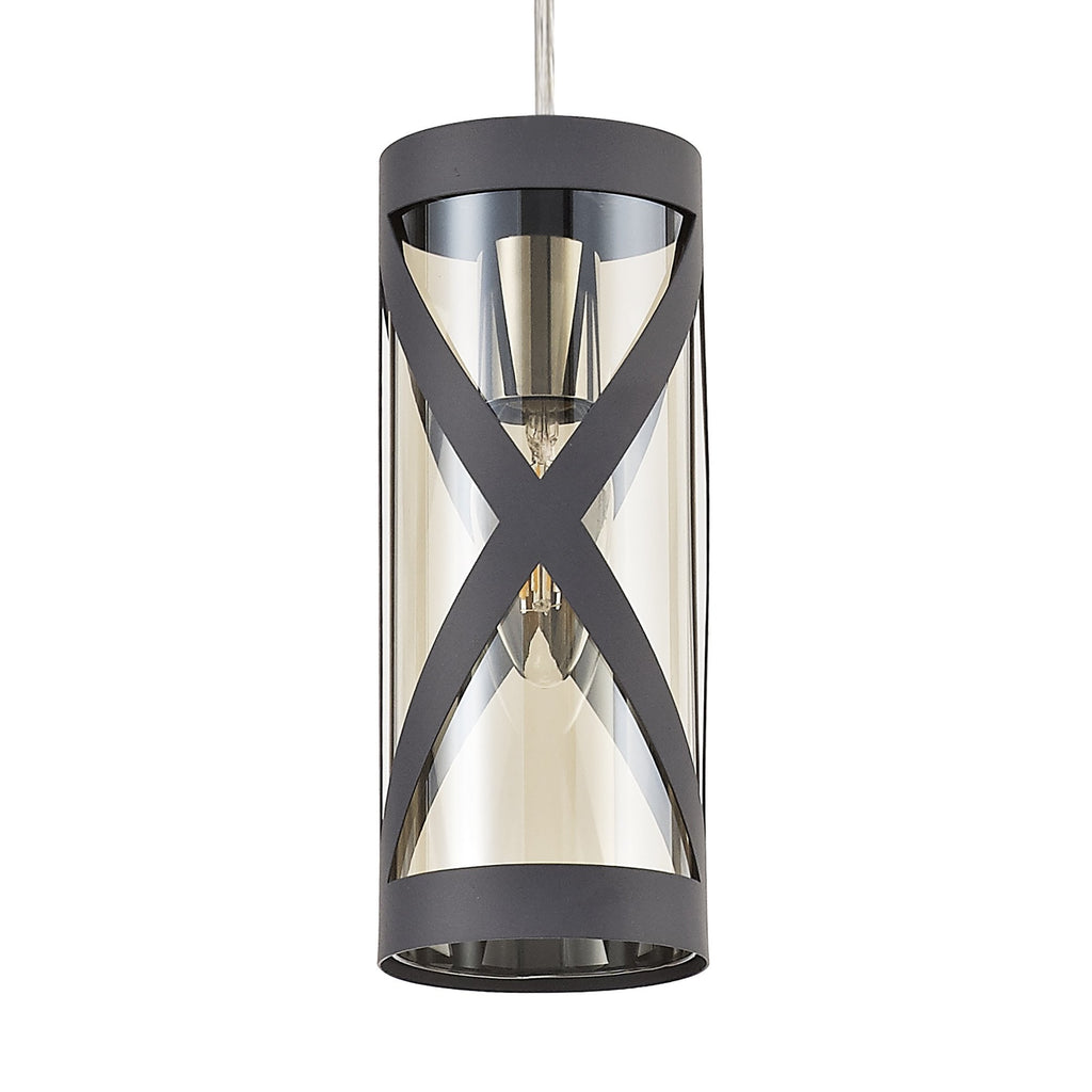NL81149 Nivarna 1 Light Pendant Matt Grey/Polished Chrome/Cognac
