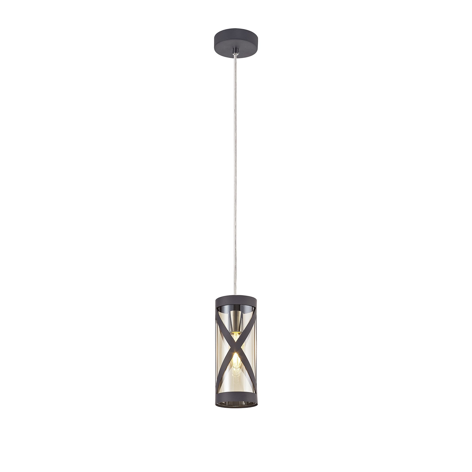 NL81149 Nivarna 1 Light Pendant Matt Grey/Polished Chrome/Cognac