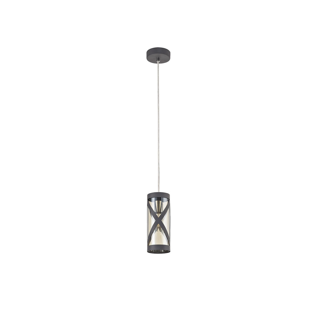 NL81149 Nivarna 1 Light Pendant Matt Grey/Polished Chrome/Cognac