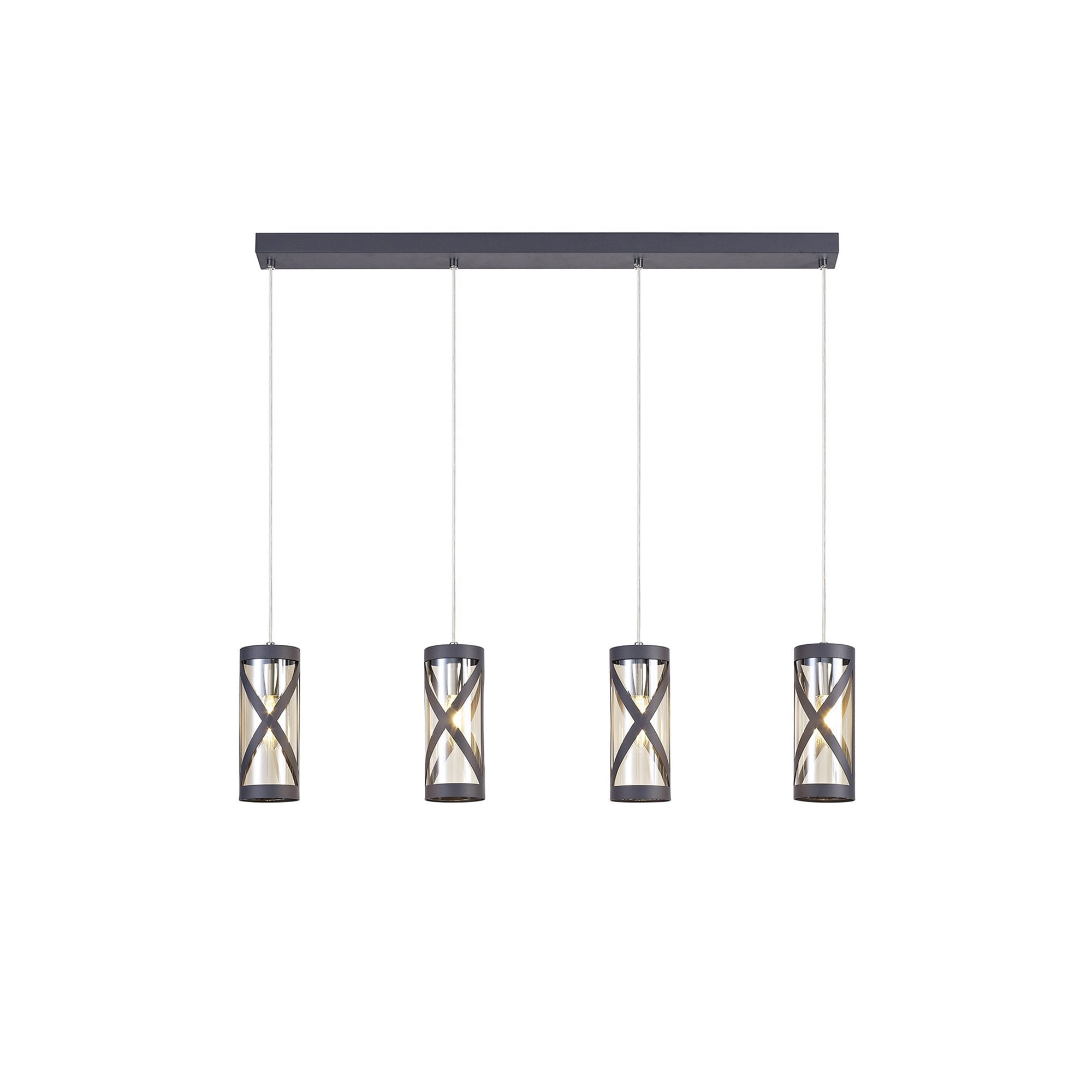NL81159 Nivarna 4 Light Bar Linear Pendant Matt Grey/Polished Chrome/Cognac