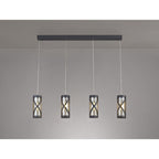 NL81159 Nivarna 4 Light Bar Linear Pendant Matt Grey/Polished Chrome/Cognac