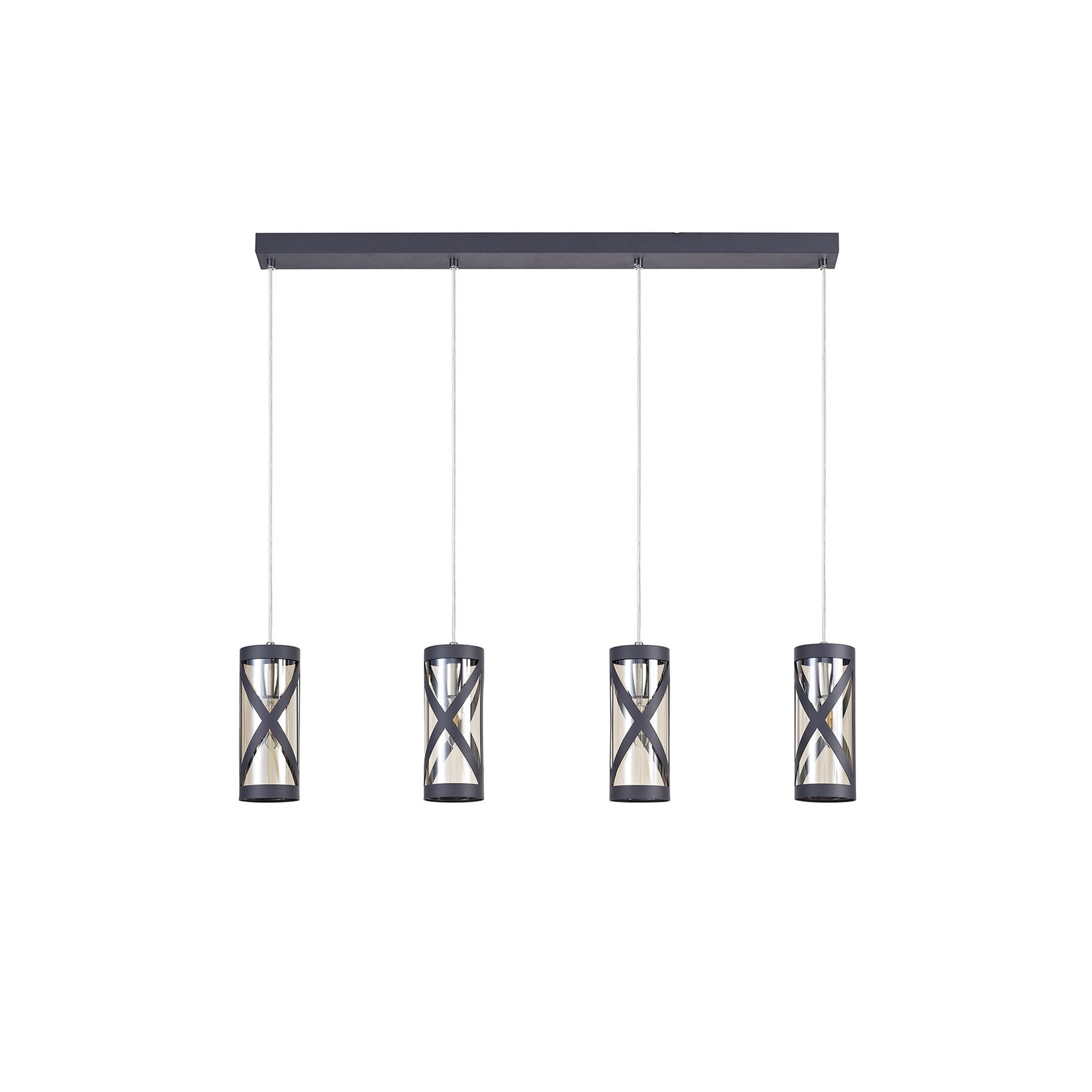 NL81159 Nivarna 4 Light Bar Linear Pendant Matt Grey/Polished Chrome/Cognac