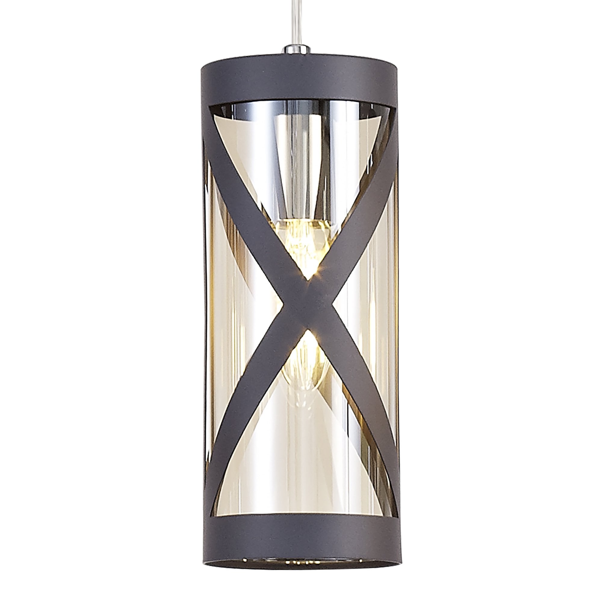 NL81159 Nivarna 4 Light Bar Linear Pendant Matt Grey/Polished Chrome/Cognac