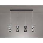 NL81159 Nivarna 4 Light Bar Linear Pendant Matt Grey/Polished Chrome/Cognac