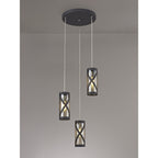 NL81169 Nivarna 3 Light Round Pendant Matt Grey/Polished Chrome/Cognac