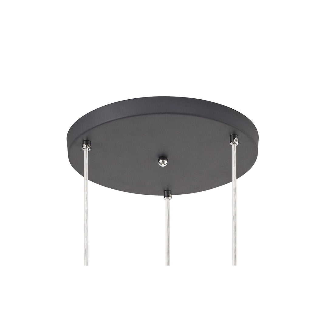 NL81169 Nivarna 3 Light Round Pendant Matt Grey/Polished Chrome/Cognac
