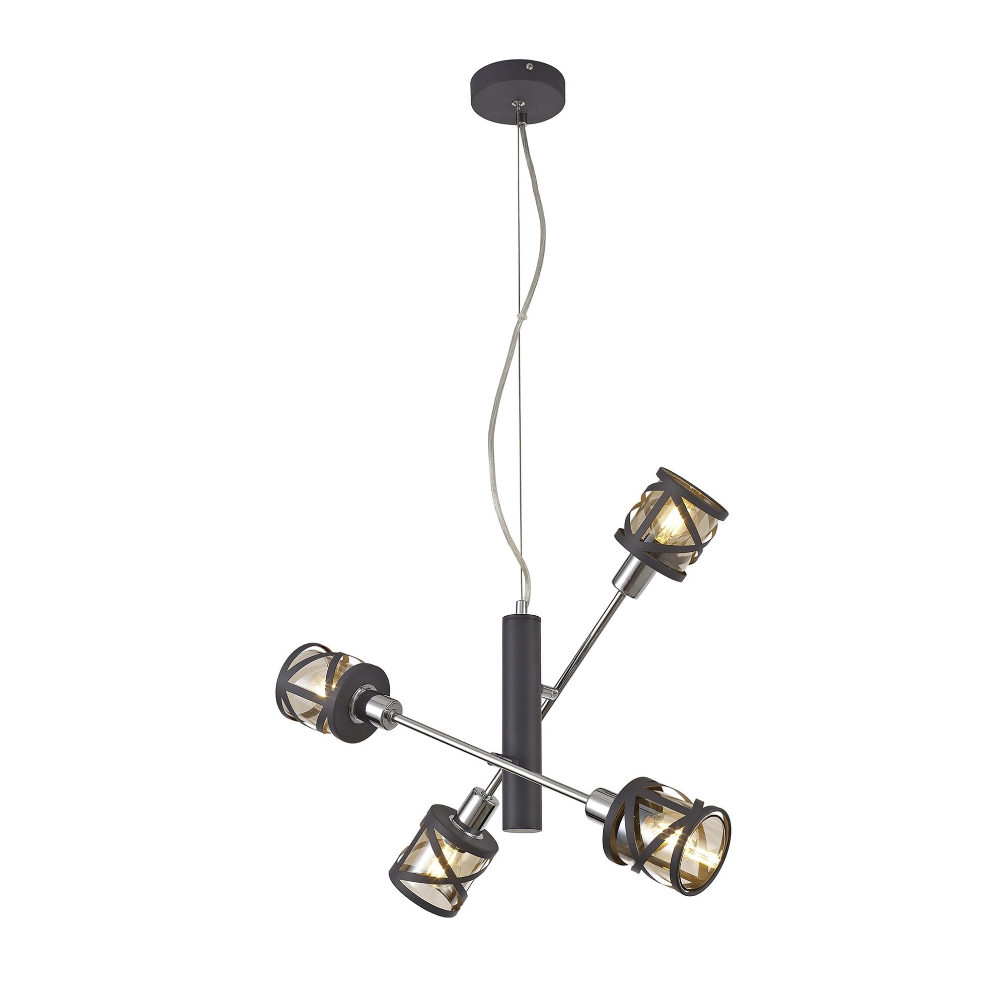NL81179 Nivarna 4 Light Adjustable Pendant Matt Grey/Polished Chrome/Cognac