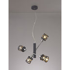 NL81179 Nivarna 4 Light Adjustable Pendant Matt Grey/Polished Chrome/Cognac