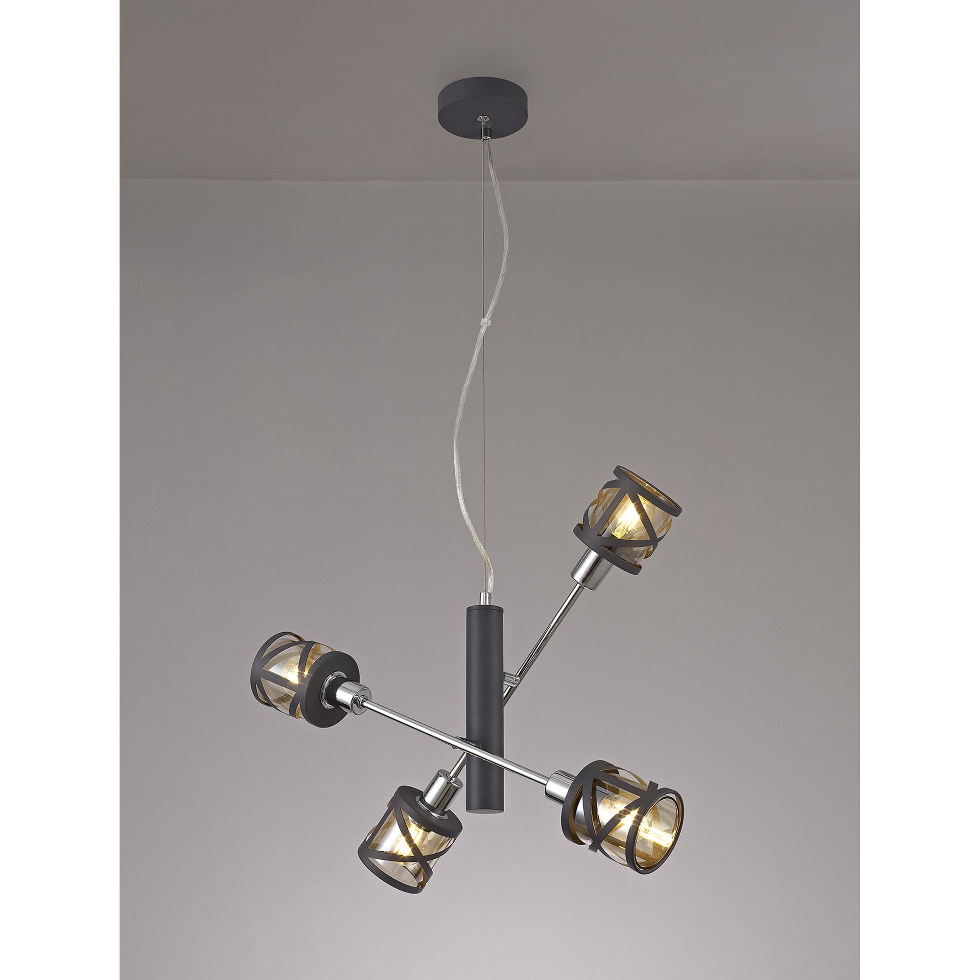 NL81179 Nivarna 4 Light Adjustable Pendant Matt Grey/Polished Chrome/Cognac