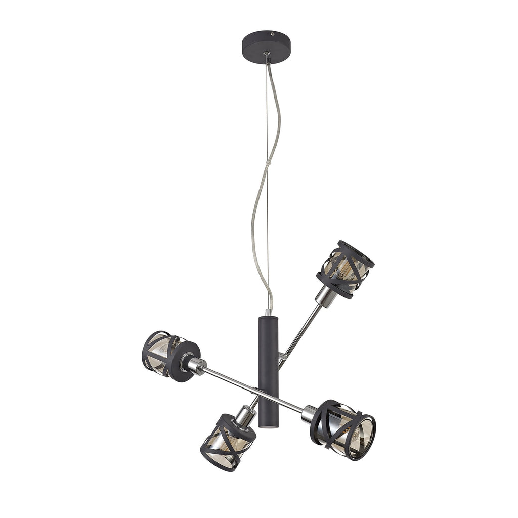 NL81179 Nivarna 4 Light Adjustable Pendant Matt Grey/Polished Chrome/Cognac