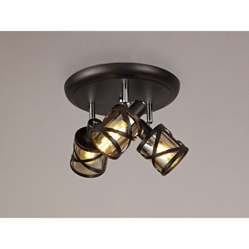 NL81449 Nivarna 3 Light Round Spot Light Oiled Bronze/Polished Chrome/Amber