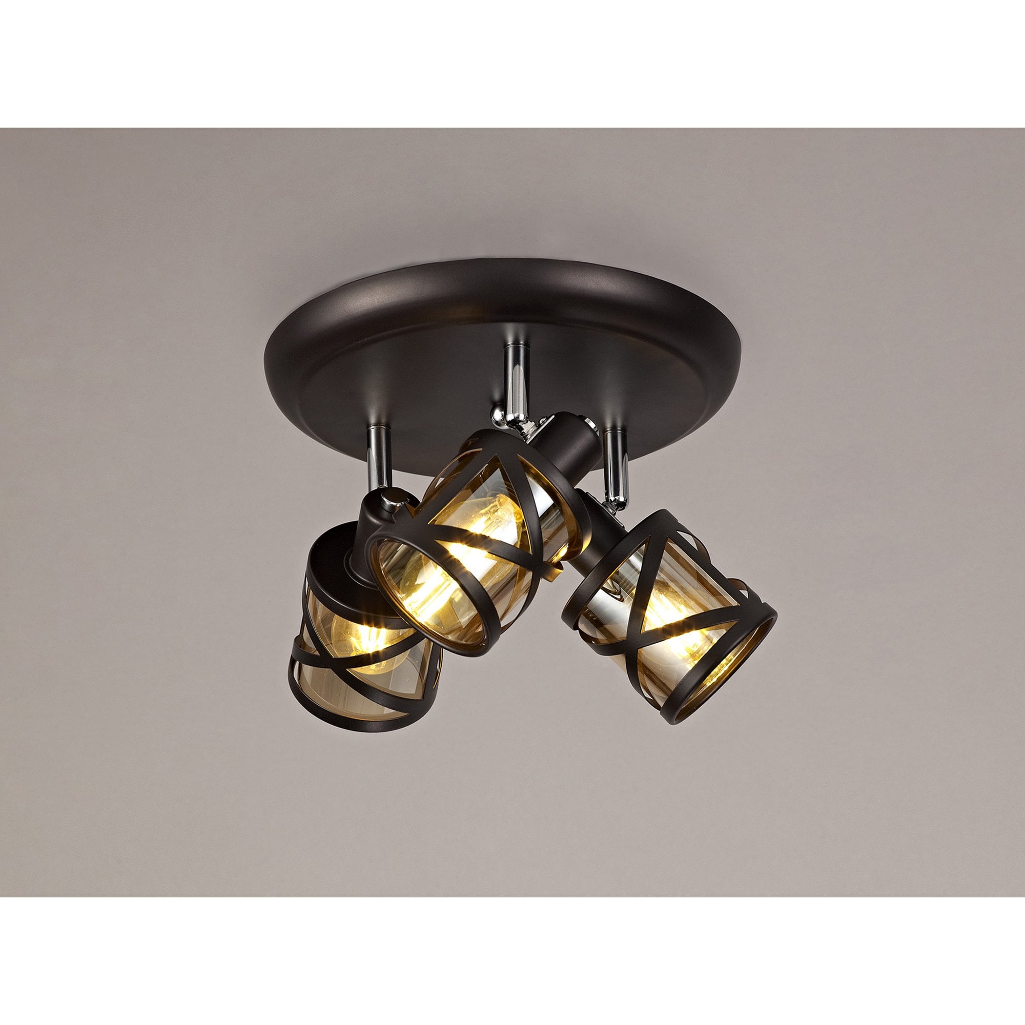 NL81449 Nivarna 3 Light Round Spot Light Oiled Bronze/Polished Chrome/Amber