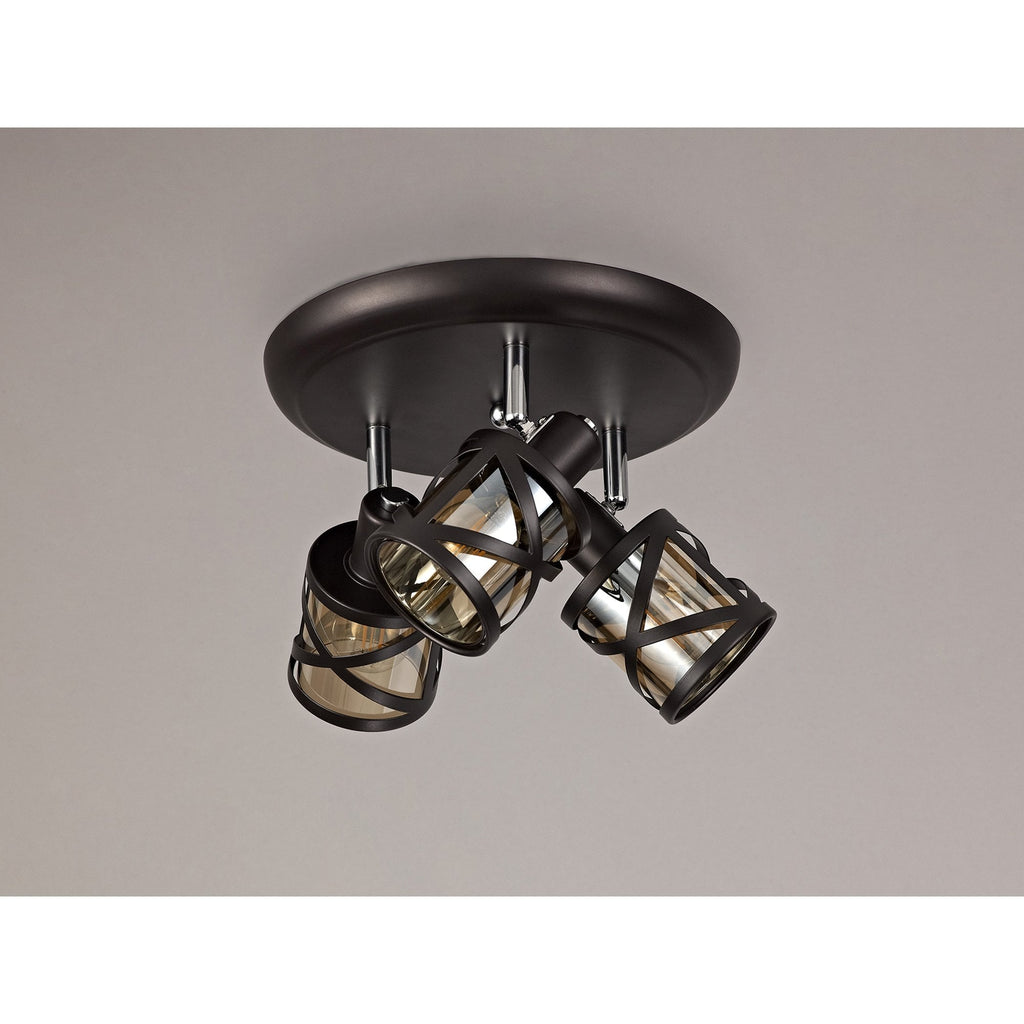 NL81449 Nivarna 3 Light Round Spot Light Oiled Bronze/Polished Chrome/Amber