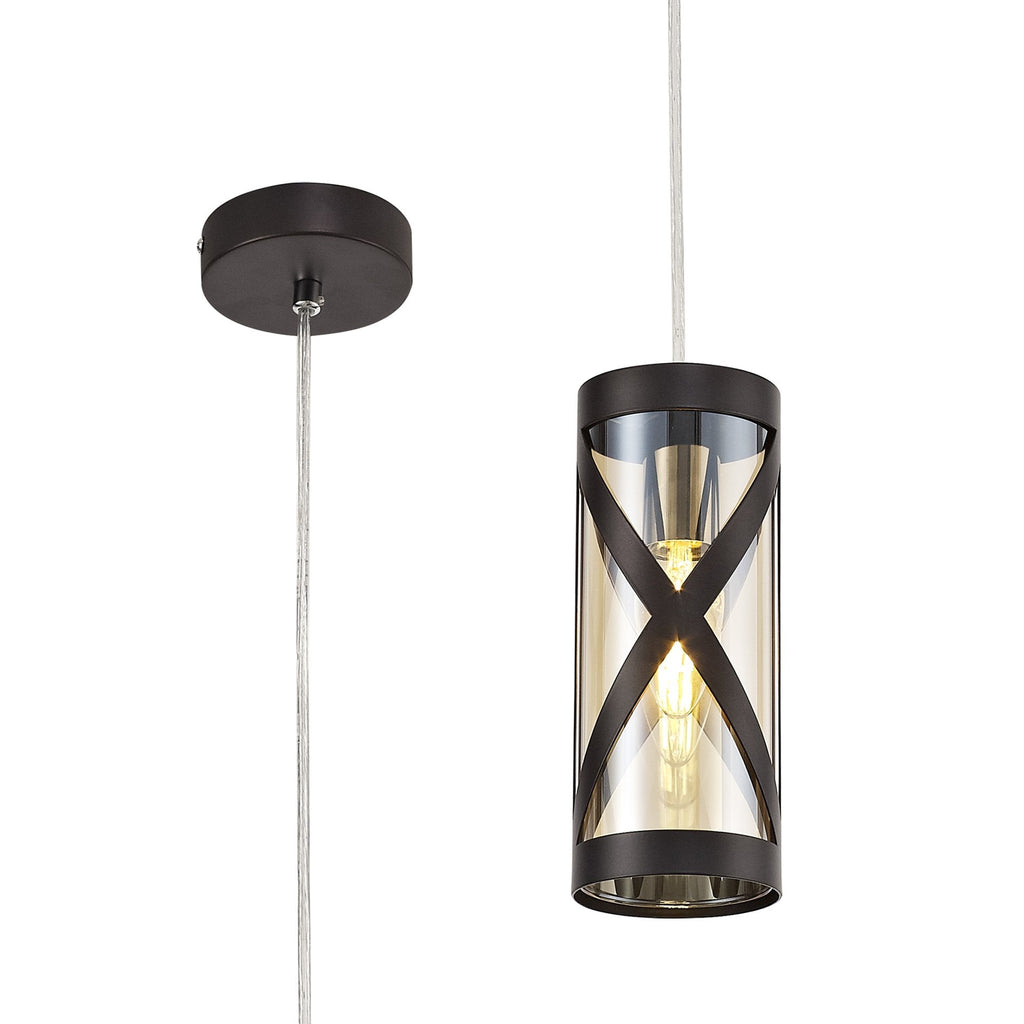 NL81469 Nivarna 1 Light Pendant Oiled Bronze/Polished Chrome/Amber