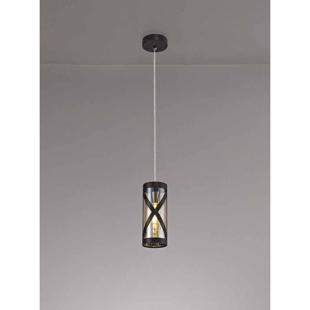 NL81469 Nivarna 1 Light Pendant Oiled Bronze/Polished Chrome/Amber