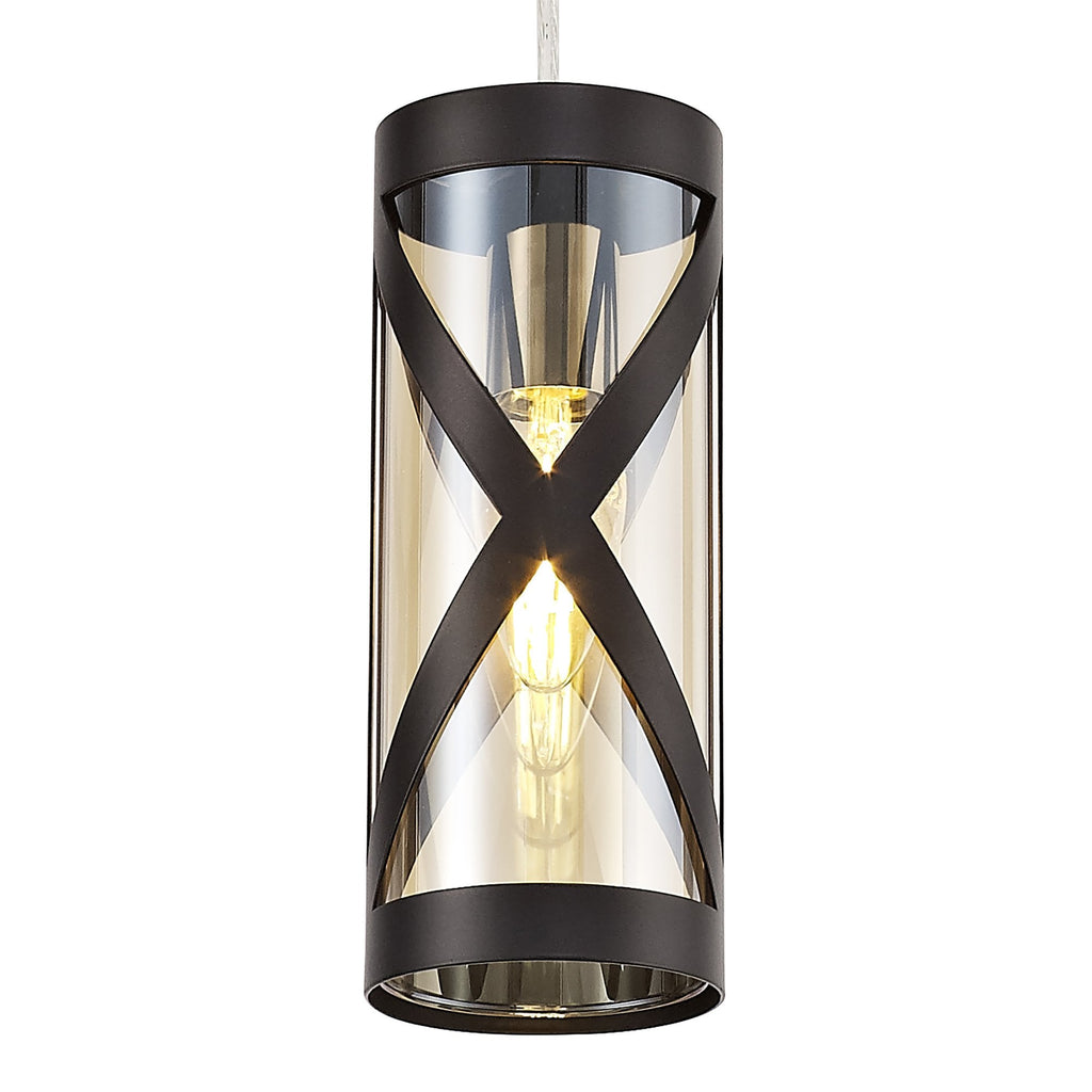 NL81469 Nivarna 1 Light Pendant Oiled Bronze/Polished Chrome/Amber
