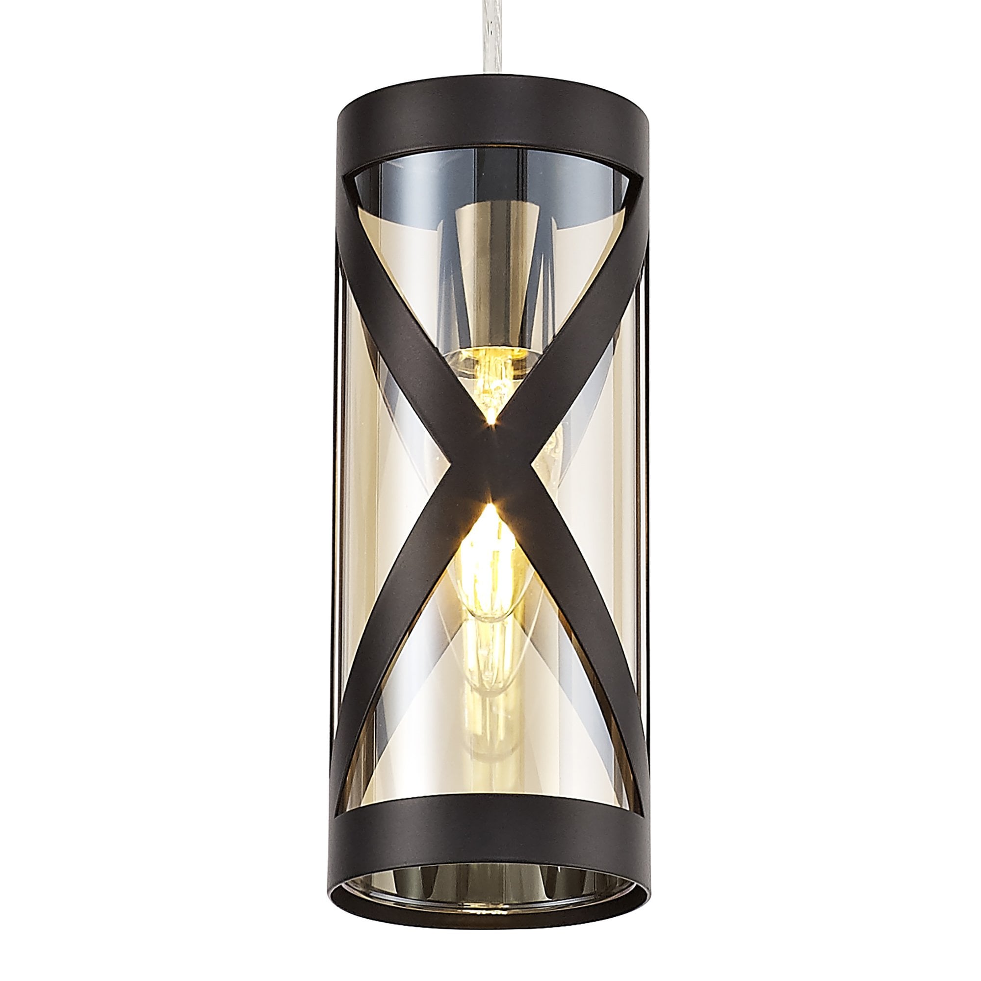 NL81469 Nivarna 1 Light Pendant Oiled Bronze/Polished Chrome/Amber
