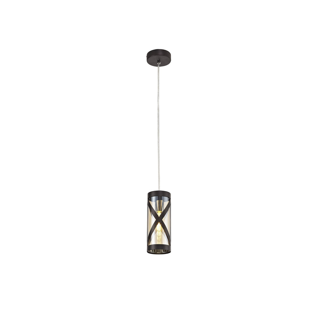 NL81469 Nivarna 1 Light Pendant Oiled Bronze/Polished Chrome/Amber