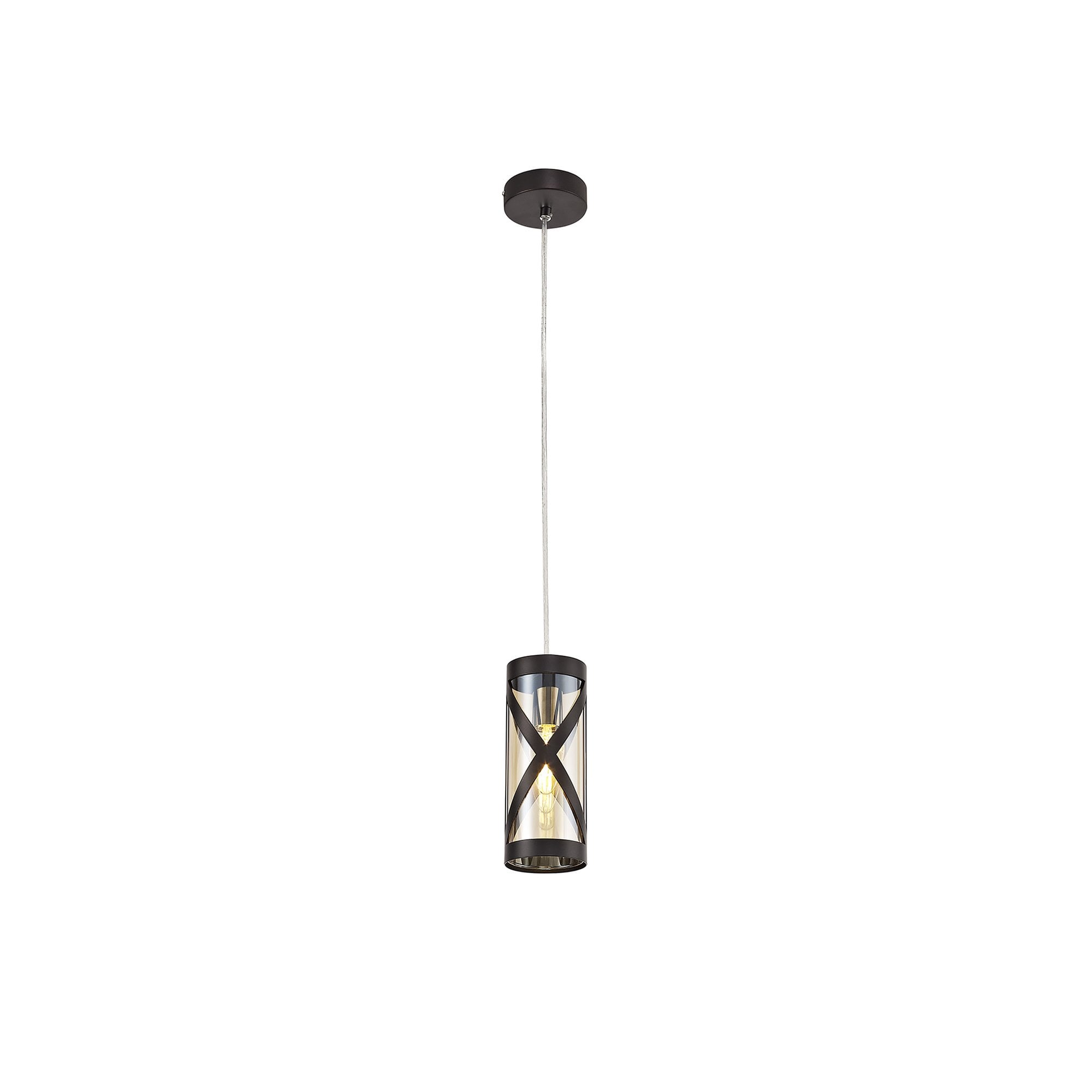 NL81469 Nivarna 1 Light Pendant Oiled Bronze/Polished Chrome/Amber
