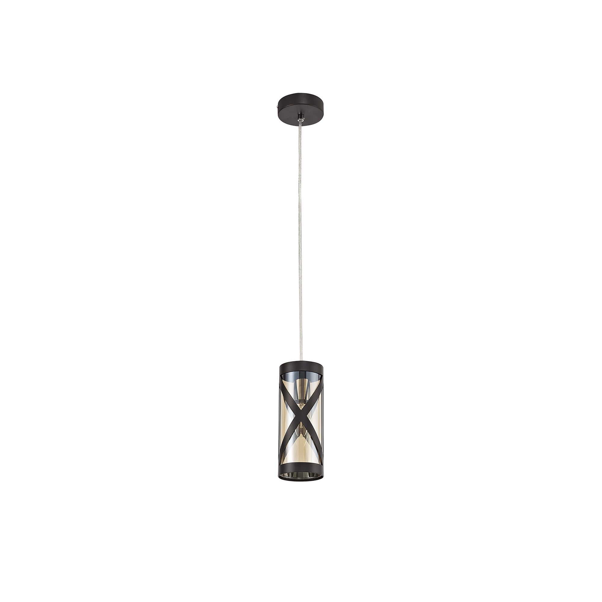 NL81469 Nivarna 1 Light Pendant Oiled Bronze/Polished Chrome/Amber