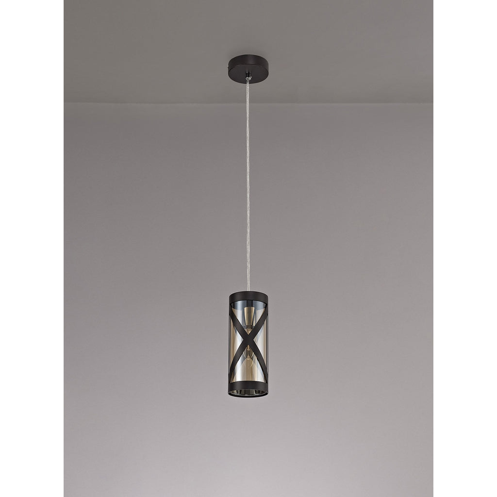 NL81469 Nivarna 1 Light Pendant Oiled Bronze/Polished Chrome/Amber