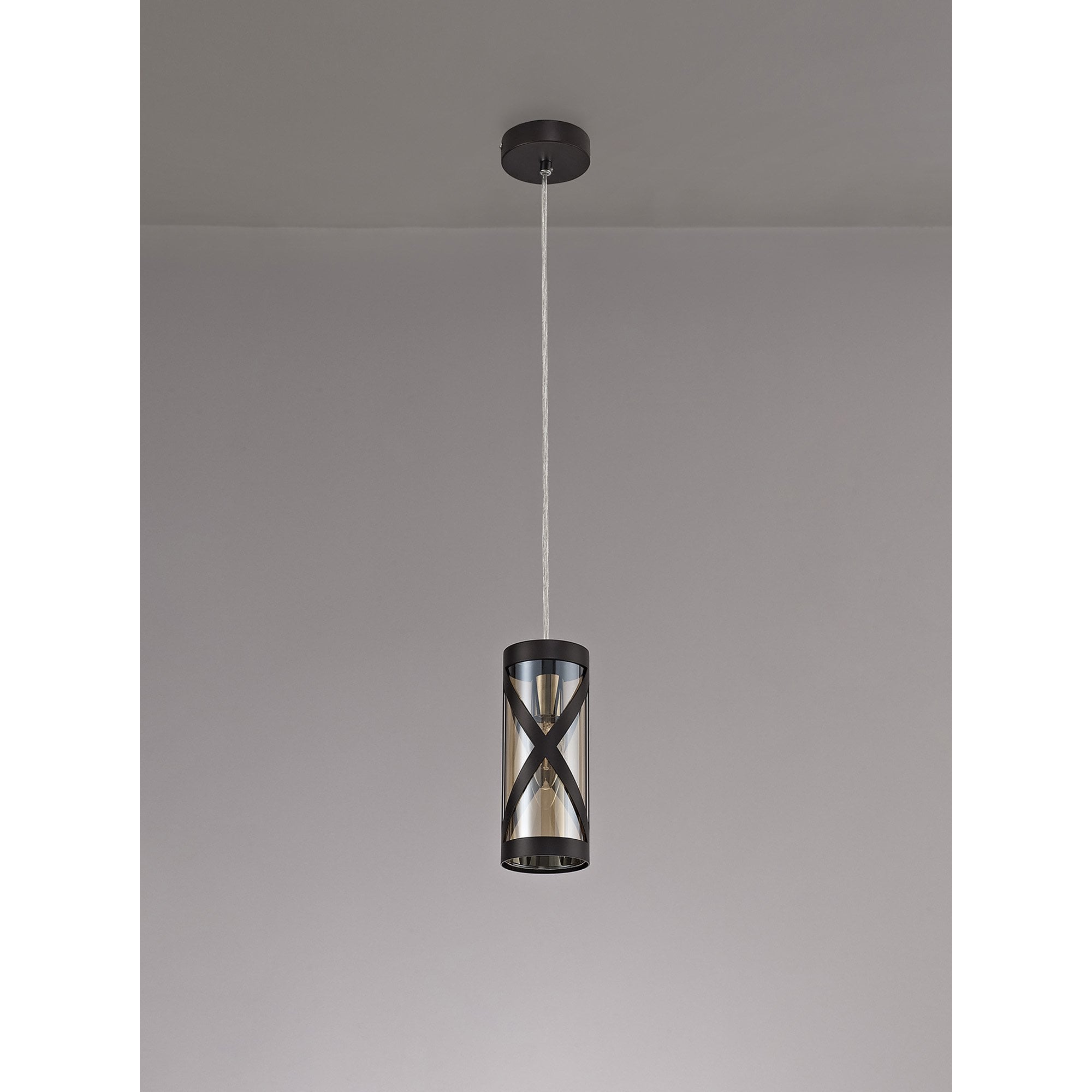 NL81469 Nivarna 1 Light Pendant Oiled Bronze/Polished Chrome/Amber