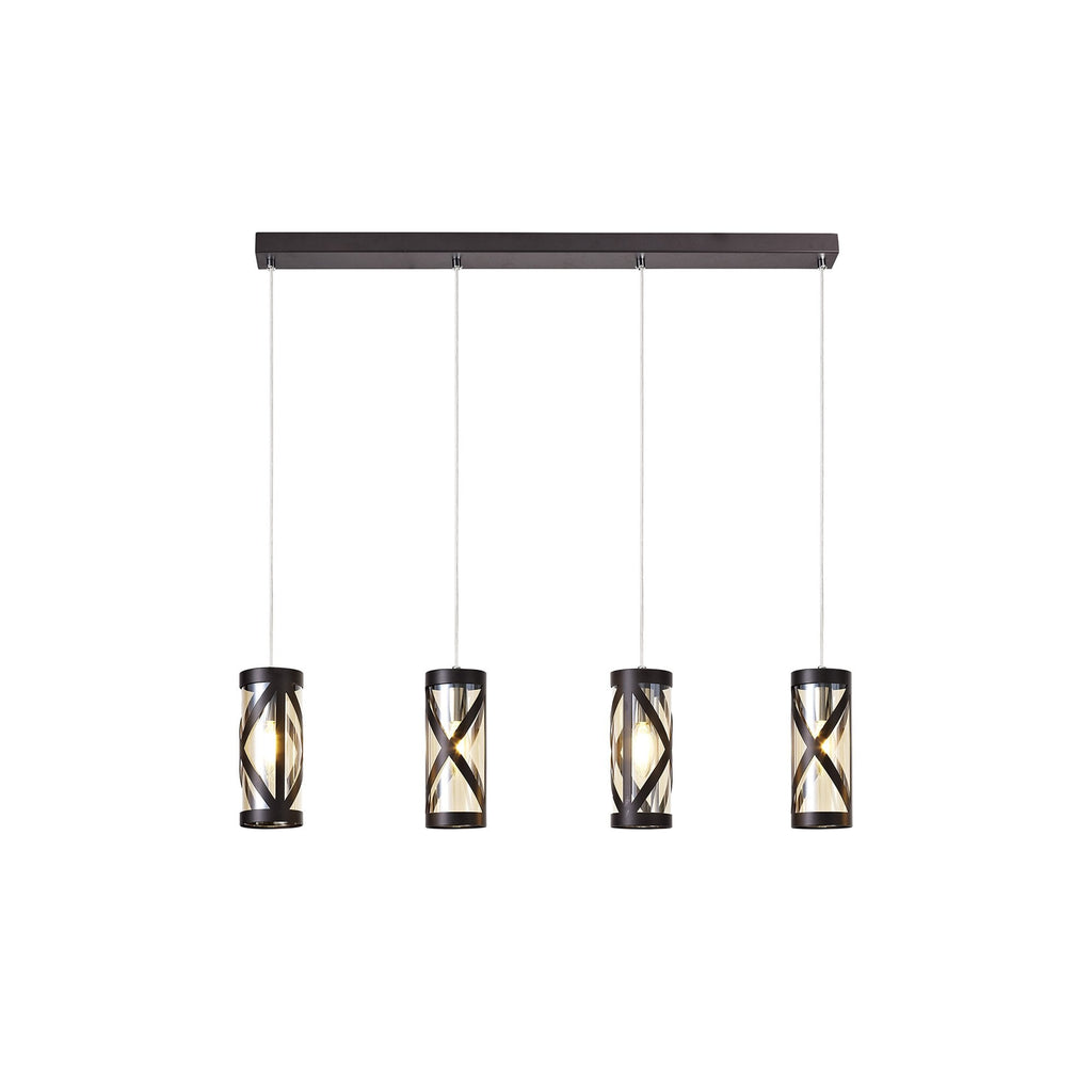 NL81479 Nivarna 4 Light Bar Linear Pendant Oiled Bronze/Polished Chrome/Amber