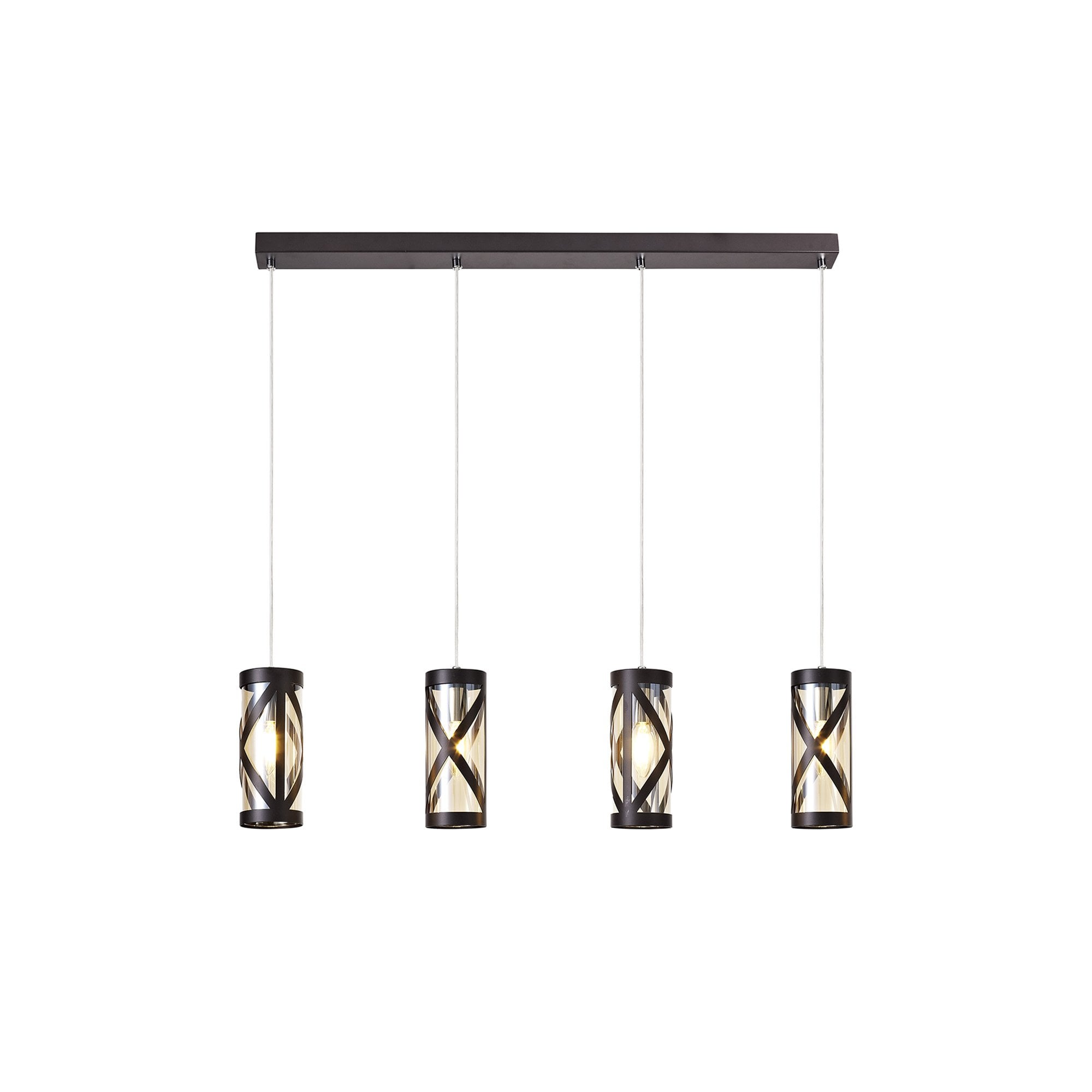 NL81479 Nivarna 4 Light Bar Linear Pendant Oiled Bronze/Polished Chrome/Amber