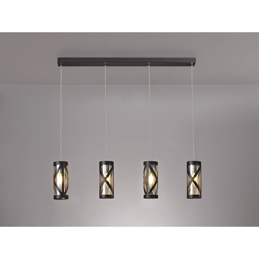 NL81479 Nivarna 4 Light Bar Linear Pendant Oiled Bronze/Polished Chrome/Amber