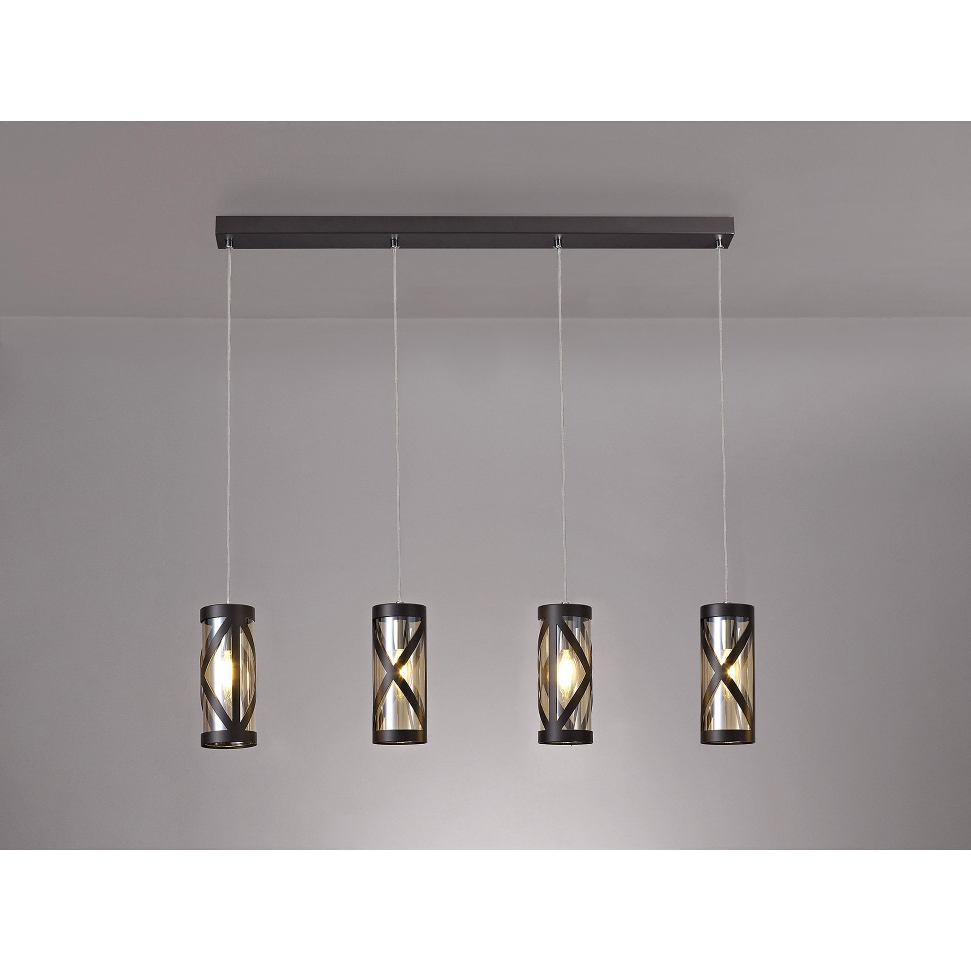 NL81479 Nivarna 4 Light Bar Linear Pendant Oiled Bronze/Polished Chrome/Amber