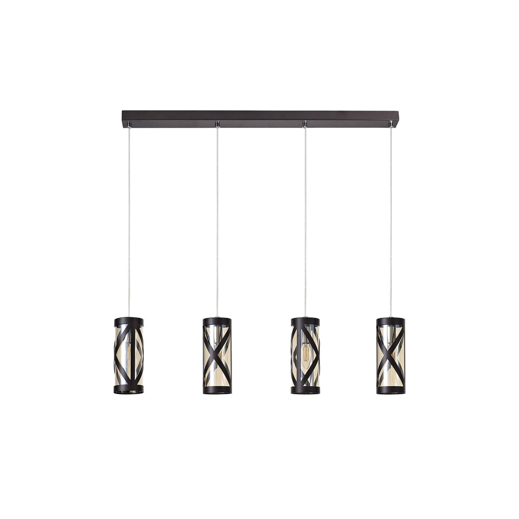 NL81479 Nivarna 4 Light Bar Linear Pendant Oiled Bronze/Polished Chrome/Amber