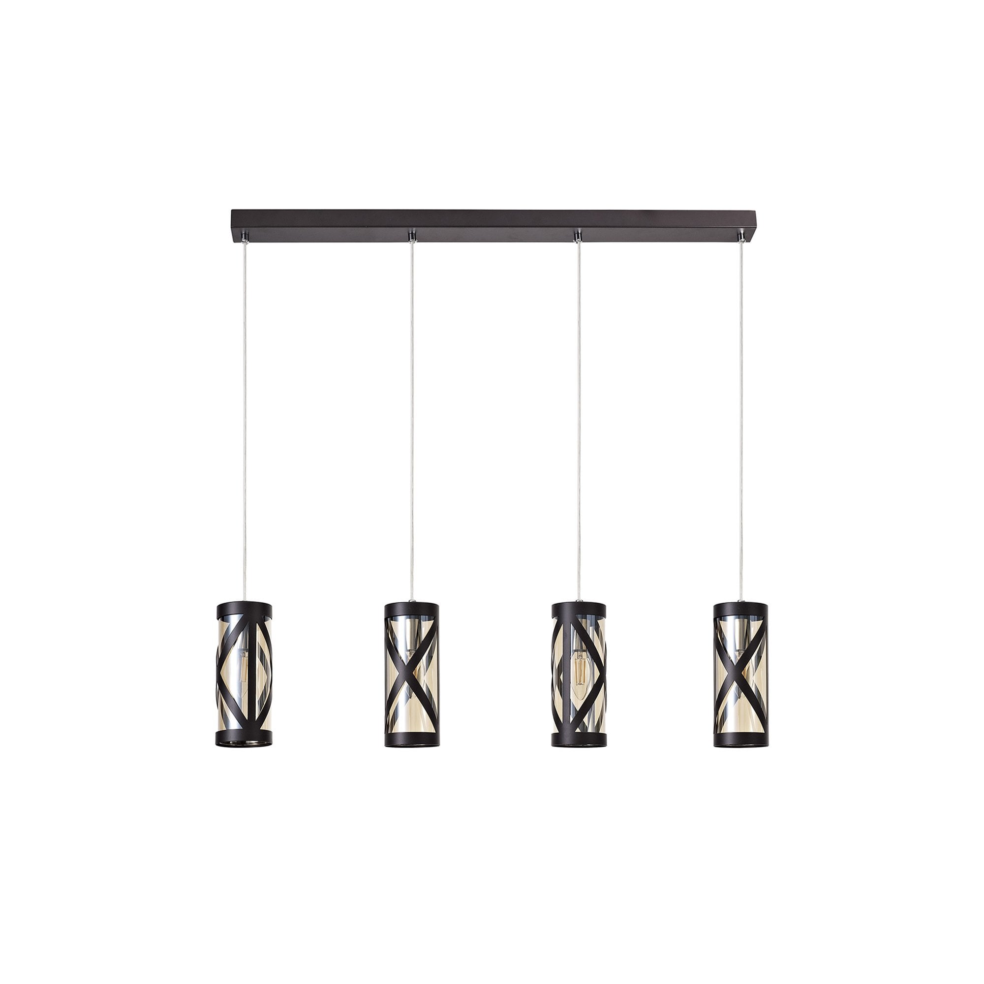 NL81479 Nivarna 4 Light Bar Linear Pendant Oiled Bronze/Polished Chrome/Amber