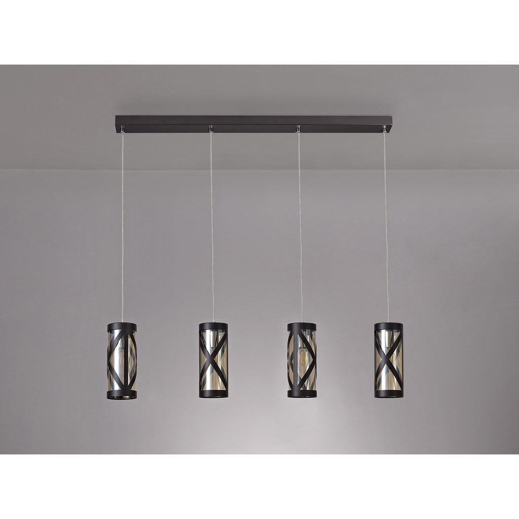 NL81479 Nivarna 4 Light Bar Linear Pendant Oiled Bronze/Polished Chrome/Amber