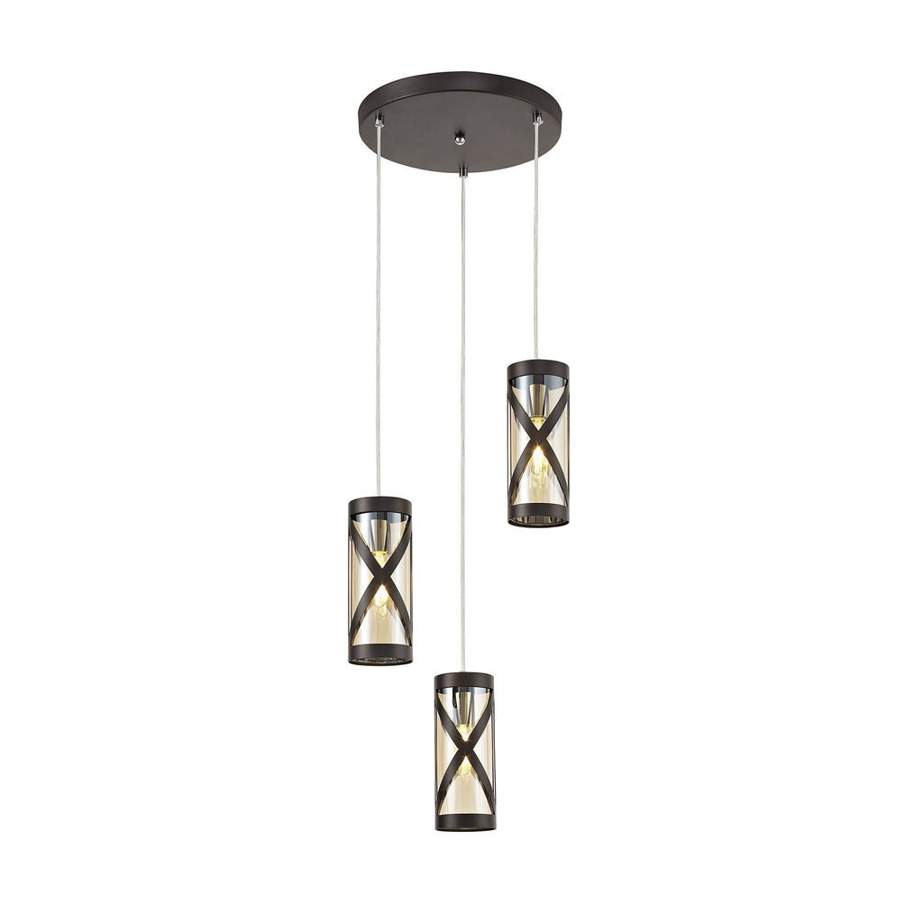 NL81489 Nivarna 3 Light Round Pendant Oiled Bronze/Polished Chrome/Amber