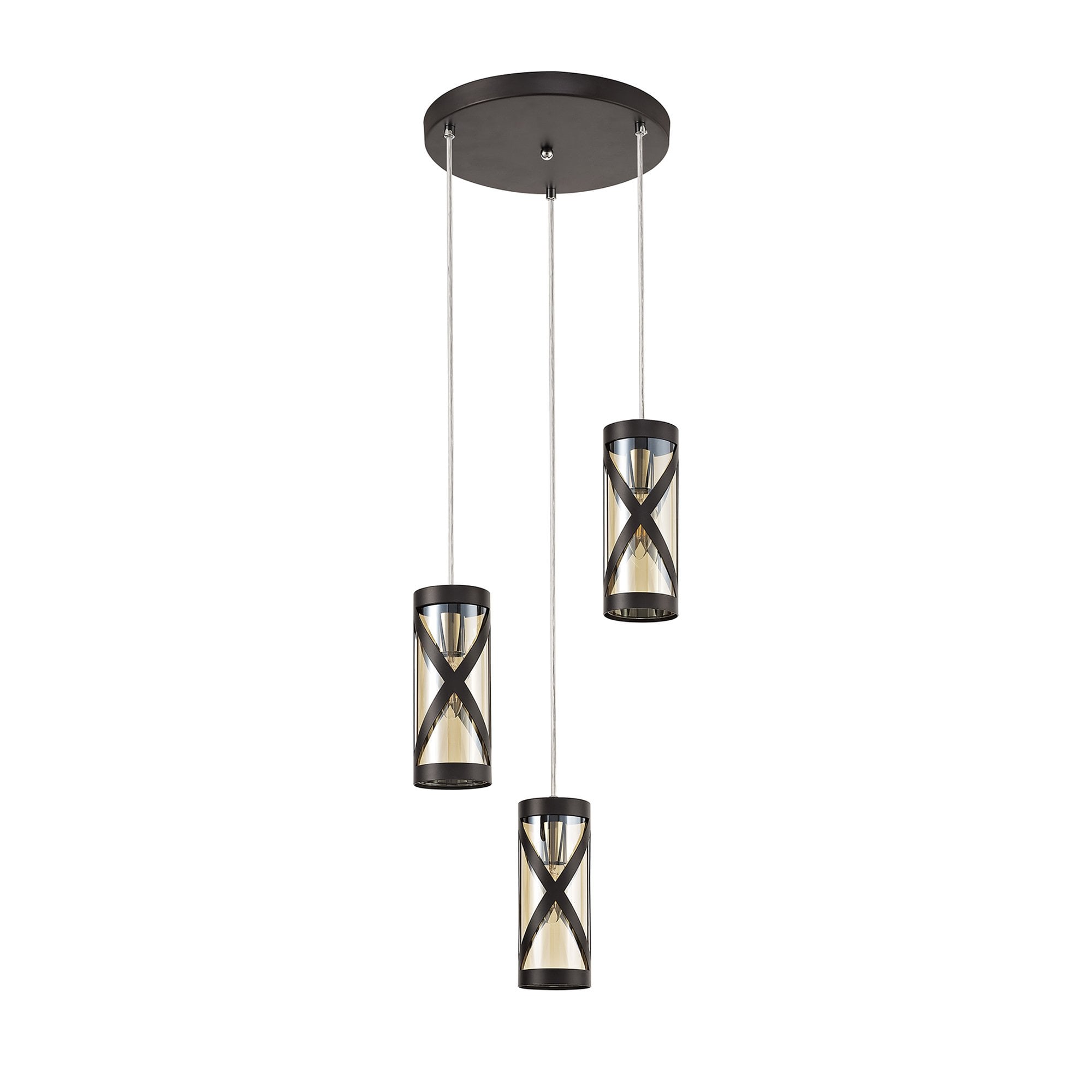 NL81489 Nivarna 3 Light Round Pendant Oiled Bronze/Polished Chrome/Amber