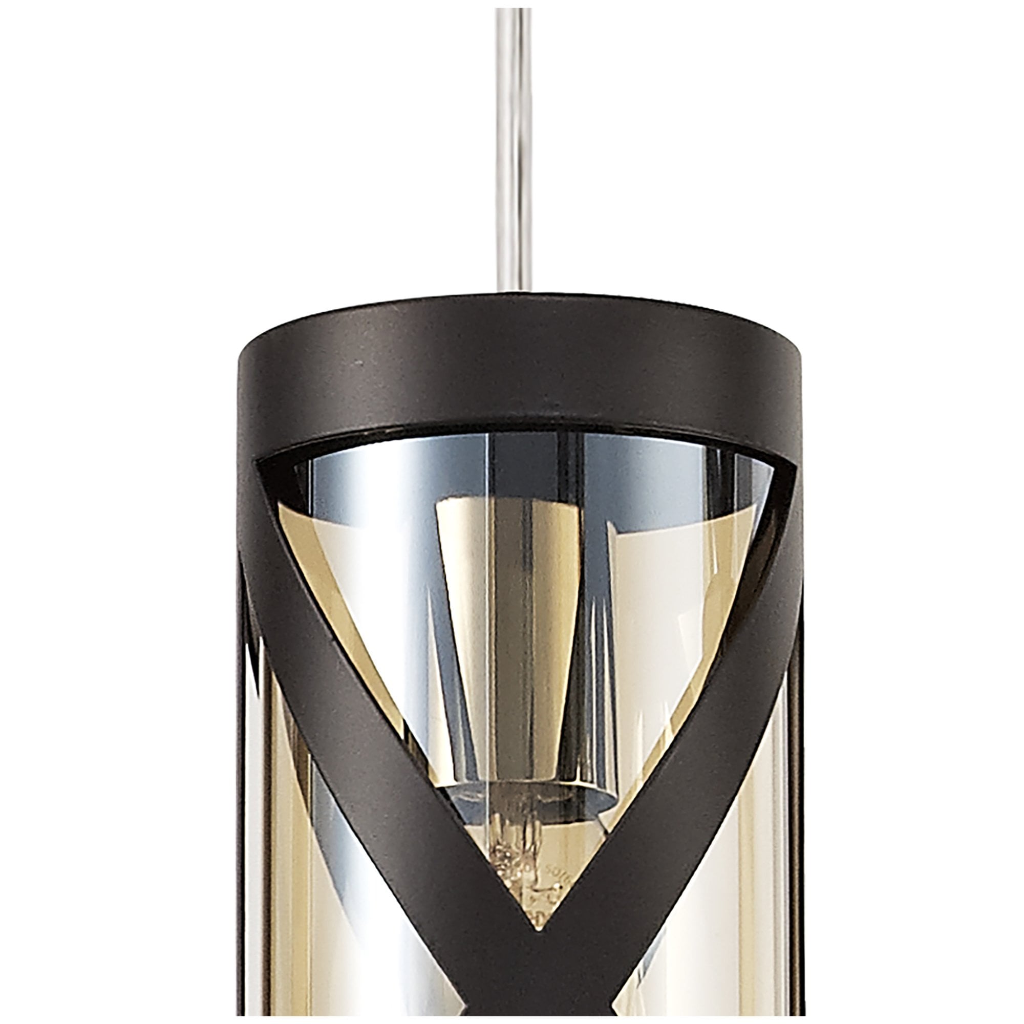 NL81489 Nivarna 3 Light Round Pendant Oiled Bronze/Polished Chrome/Amber