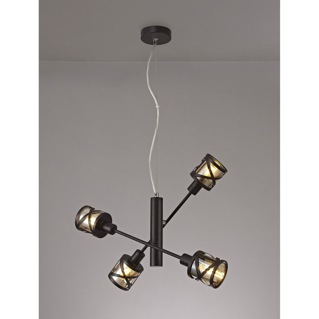 NL81499 Nivarna 4 Light Adjustable Pendant Oiled Bronze/Polished Chrome/Amber