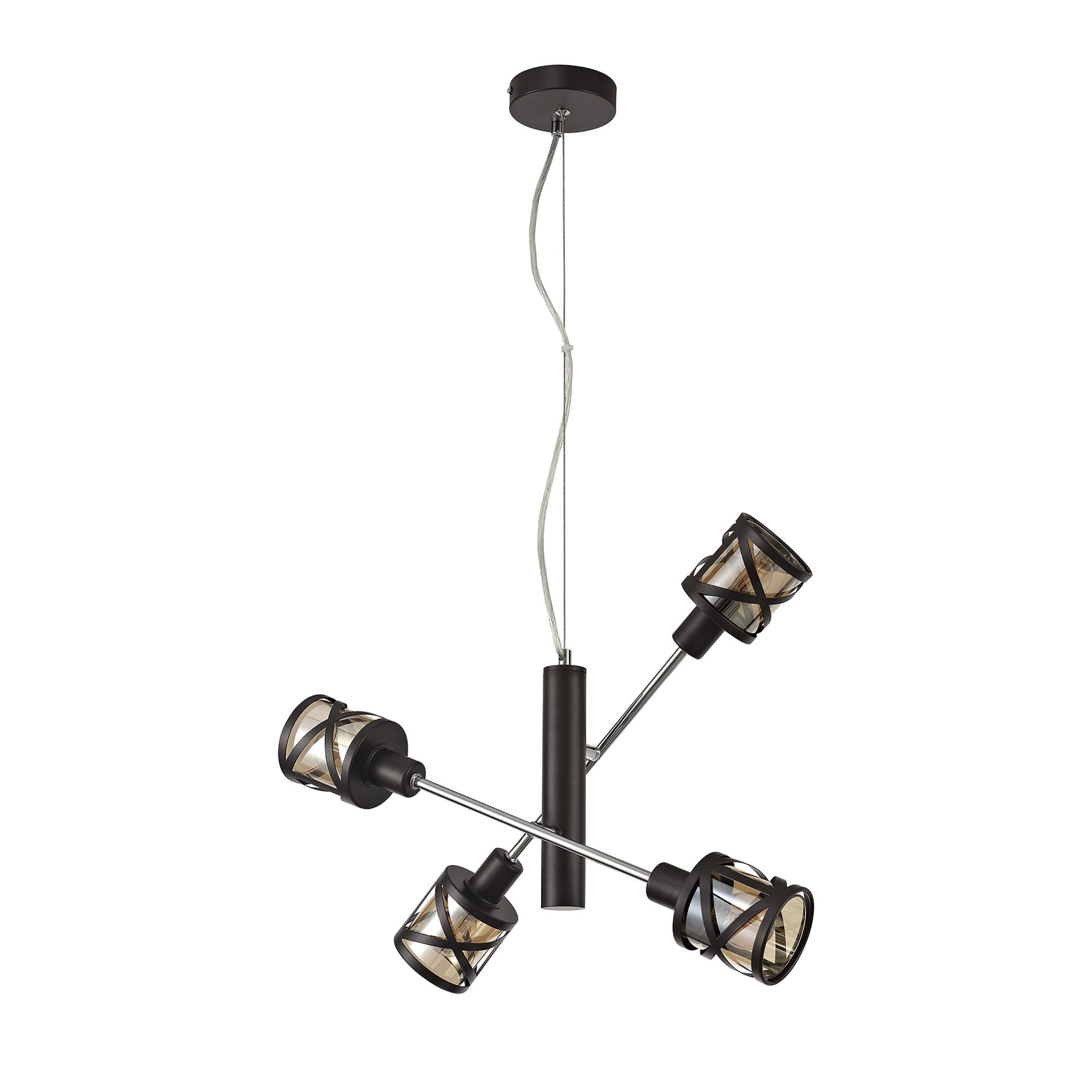 NL81499 Nivarna 4 Light Adjustable Pendant Oiled Bronze/Polished Chrome/Amber