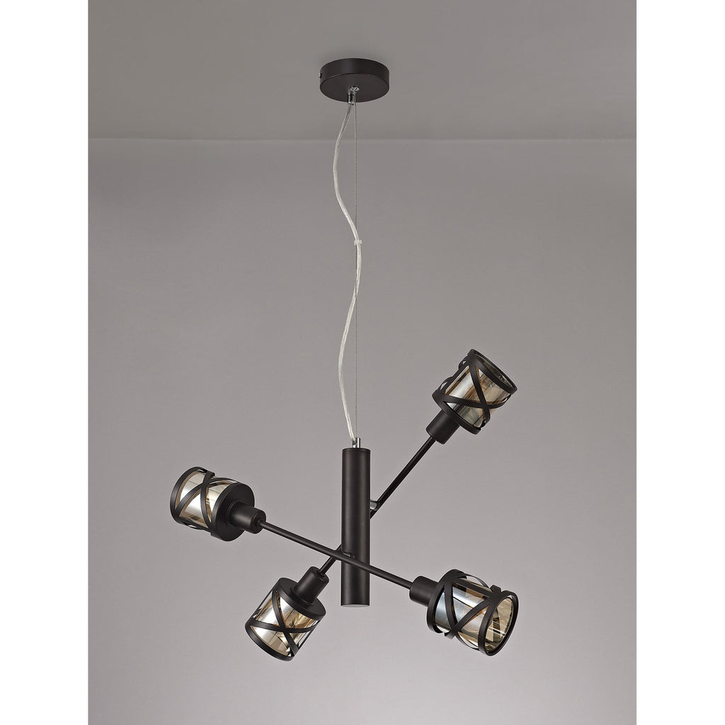 NL81499 Nivarna 4 Light Adjustable Pendant Oiled Bronze/Polished Chrome/Amber