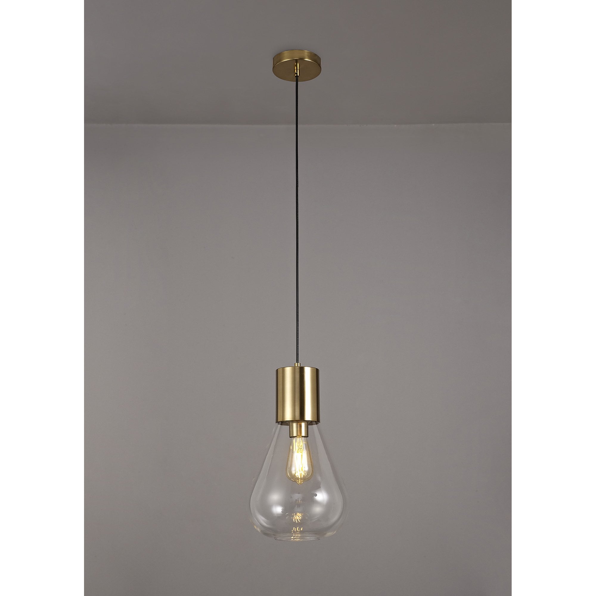 NL81339 Olivia Narrow Pendant 1 Light Ancient Brass/Clear Glass